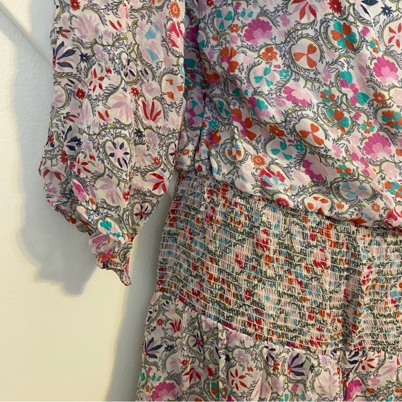 Shoshanna Smocked Off Shoulder Rita Floral Paisley Print Mini Blouson Dress Sz 8 - Picture 5 of 8
